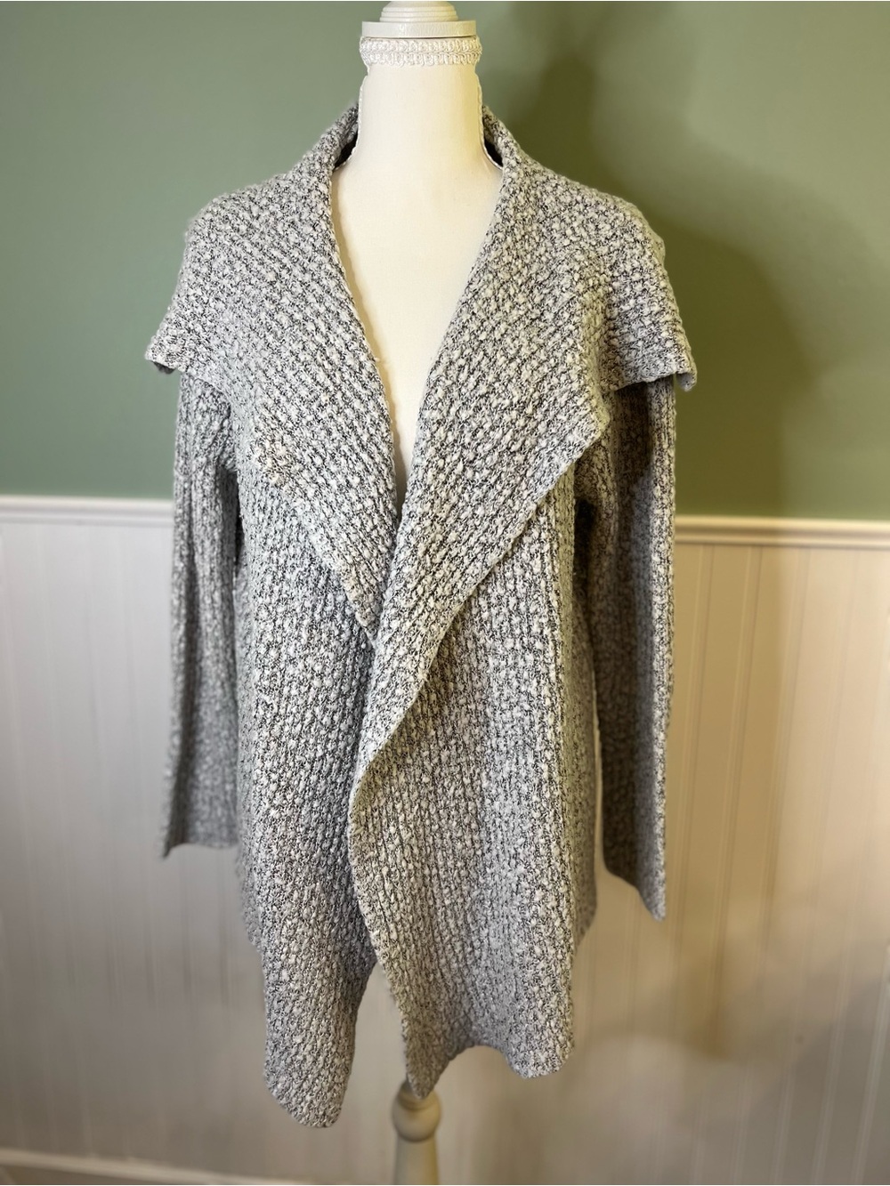 Confess Cozy Light Gray Open Drape Front Cardigan. Size M